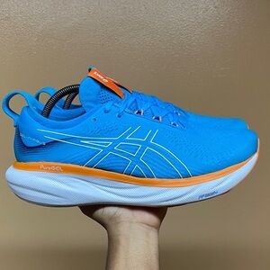 ASICS GEL-NIMBUS 25 Men’s Running Sneakers “Island Blue Sun Peach” Size 9.5 Wide